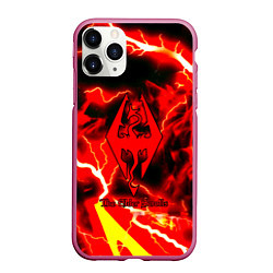 Чехол iPhone 11 Pro матовый Skyrim red storm logo, цвет: 3D-малиновый