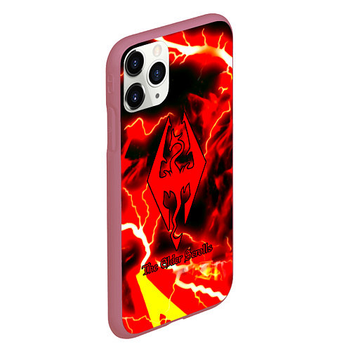 Чехол iPhone 11 Pro матовый Skyrim red storm logo / 3D-Малиновый – фото 2