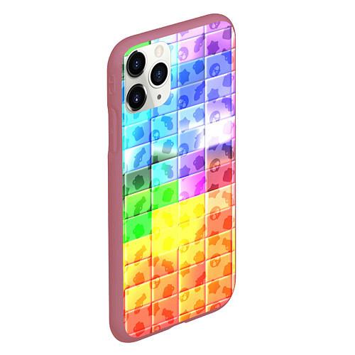 Чехол iPhone 11 Pro матовый Brawl stars neon pattern logo / 3D-Малиновый – фото 2