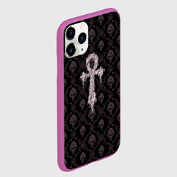 Чехол iPhone 11 Pro матовый Крест - узор с черепами, цвет: 3D-фиолетовый — фото 2