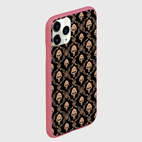 Чехол iPhone 11 Pro матовый Череп - паттерн / 3D-Малиновый – фото 2