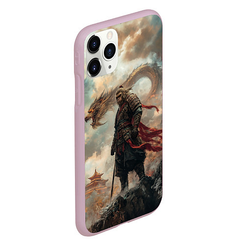 Чехол iPhone 11 Pro матовый Wukong и дракон / 3D-Розовый – фото 2