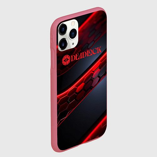 Чехол iPhone 11 Pro матовый Deadlock logo красные соты и неон / 3D-Малиновый – фото 2