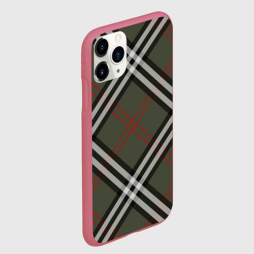 Чехол iPhone 11 Pro матовый Стильная клетка - милитари, крупно / 3D-Малиновый – фото 2