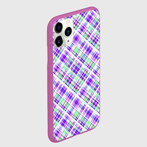 Чехол iPhone 11 Pro матовый Сиренево-зеленый яркий клетчатый узор / 3D-Фиолетовый – фото 2