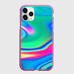 Чехол iPhone 11 Pro матовый Неоновые голографические краски - светло-голубоват, цвет: 3D-малиновый