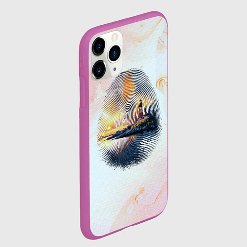 Чехол iPhone 11 Pro матовый Маяк у моря на закате в отпечатке пальца / 3D-Фиолетовый – фото 2