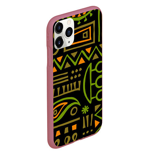 Чехол iPhone 11 Pro матовый Abstract ethnic theme / 3D-Малиновый – фото 2