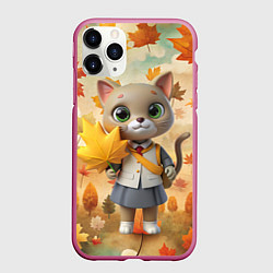 Чехол iPhone 11 Pro матовый Кошечка школьница, цвет: 3D-малиновый