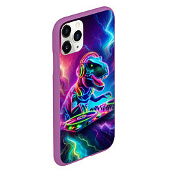 Чехол iPhone 11 Pro матовый Tyrannosaur DJ - neon glow, цвет: 3D-фиолетовый — фото 2