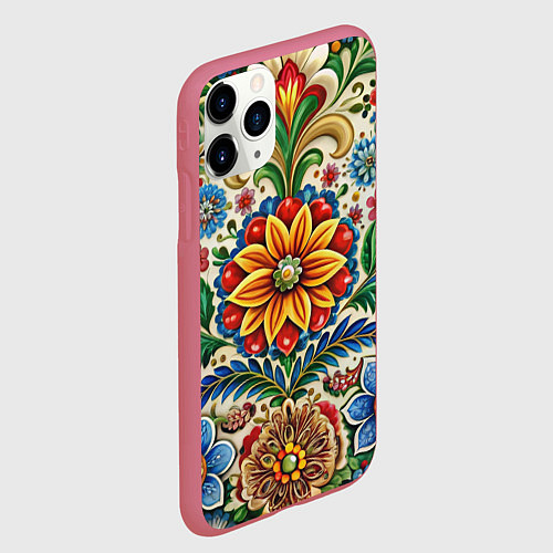 Чехол iPhone 11 Pro матовый Русские классические узоры и орнамент / 3D-Малиновый – фото 2