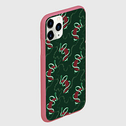 Чехол iPhone 11 Pro матовый Зеленая змея символ 2025 года на красной луне, цвет: 3D-малиновый — фото 2