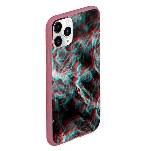 Чехол iPhone 11 Pro матовый Дым из вейпа глитч / 3D-Малиновый – фото 2