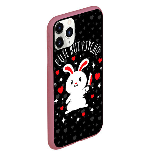 Чехол iPhone 11 Pro матовый Cute but psycho bunny / 3D-Малиновый – фото 2