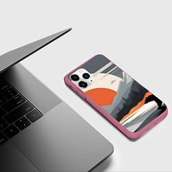Чехол iPhone 11 Pro матовый Горы медведь геометрия, цвет: 3D-малиновый — фото 2