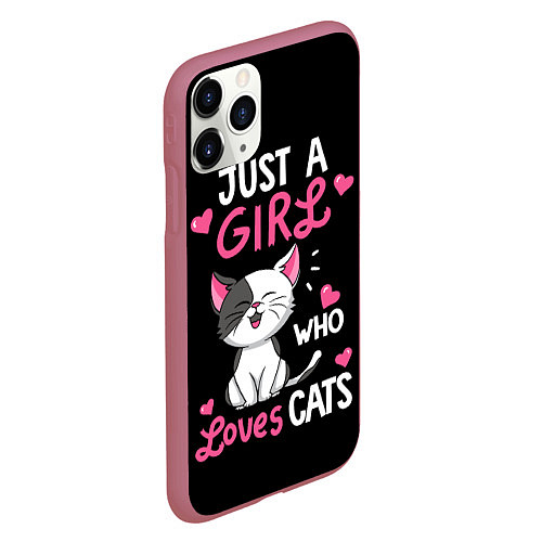 Чехол iPhone 11 Pro матовый Just a girl - who loves cats / 3D-Малиновый – фото 2