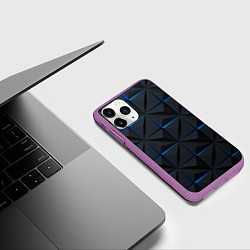 Чехол iPhone 11 Pro матовый Квадратная геометрия с синей подсветкой, цвет: 3D-фиолетовый — фото 2