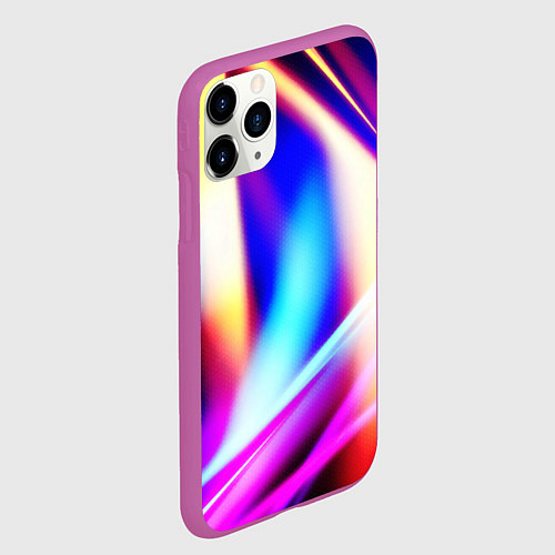 Чехол iPhone 11 Pro матовый Неоновые лучи абстракция / 3D-Фиолетовый – фото 2