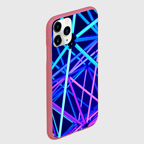 Чехол iPhone 11 Pro матовый Неоновая текстура геометрия / 3D-Малиновый – фото 2