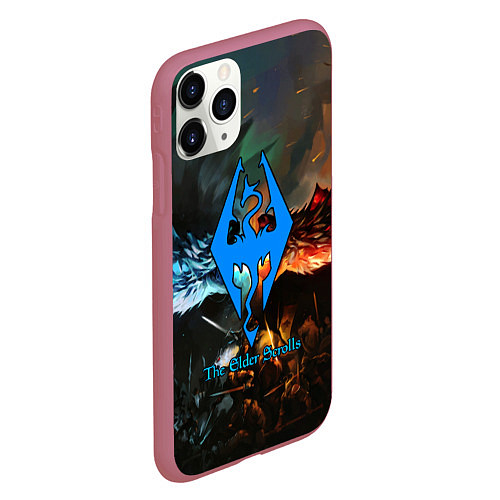 Чехол iPhone 11 Pro матовый Skyrim драконы / 3D-Малиновый – фото 2