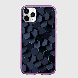 Чехол iPhone 11 Pro матовый Синие соты с подсветкой, цвет: 3D-фиолетовый