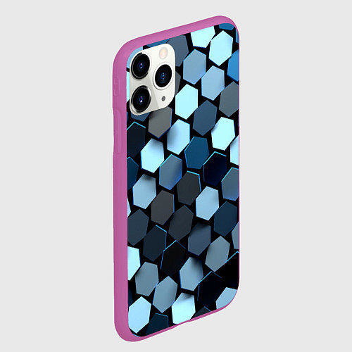 Чехол iPhone 11 Pro матовый Голубые соты с бликом / 3D-Фиолетовый – фото 2