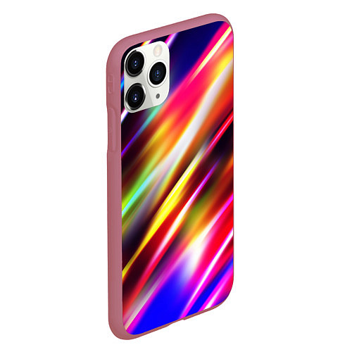 Чехол iPhone 11 Pro матовый Неоновая абстракция линии / 3D-Малиновый – фото 2