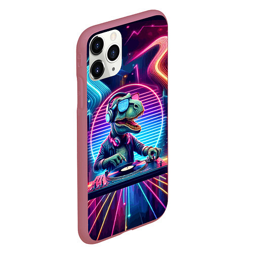 Чехол iPhone 11 Pro матовый Dino DJ - neon glow / 3D-Малиновый – фото 2