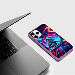 Чехол iPhone 11 Pro матовый Dino DJ - neon glow, цвет: 3D-фиолетовый — фото 2