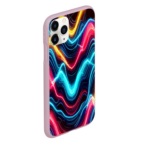 Чехол iPhone 11 Pro матовый Хаотичные неоновые полосы - абстракция / 3D-Розовый – фото 2