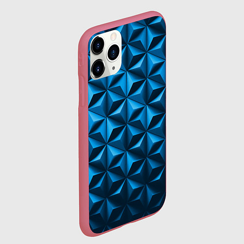 Чехол iPhone 11 Pro матовый Синяя треугольная текстура / 3D-Малиновый – фото 2