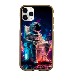 Чехол iPhone 11 Pro матовый Космонавт на чиле в сверкающем космосе, цвет: 3D-коричневый