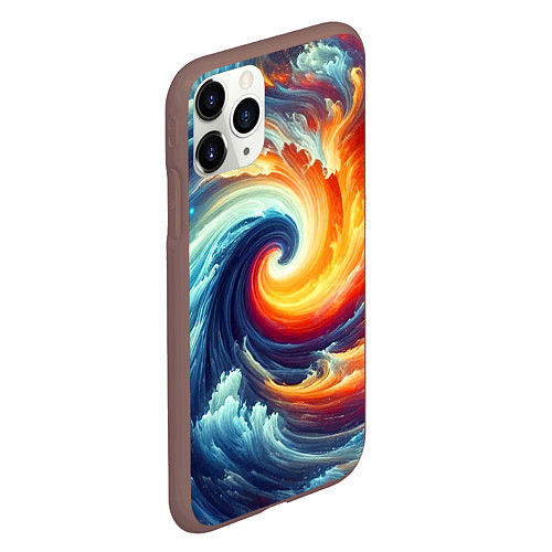 Чехол iPhone 11 Pro матовый Космическое завихрение - инь янь / 3D-Коричневый – фото 2