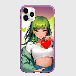 Чехол iPhone 11 Pro матовый Аниме сердечки, цвет: 3D-фиолетовый