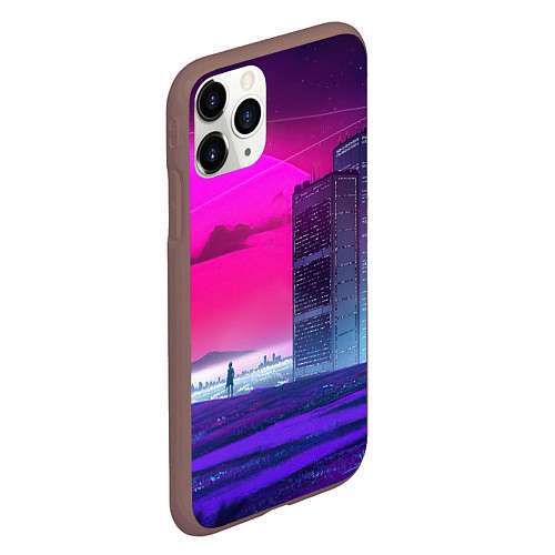 Чехол iPhone 11 Pro матовый Synthwave неоновый город / 3D-Коричневый – фото 2