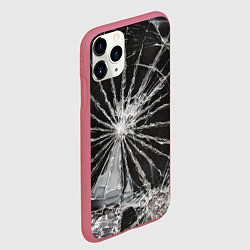 Чехол iPhone 11 Pro матовый Треснутое стекло черная текстура, цвет: 3D-малиновый — фото 2