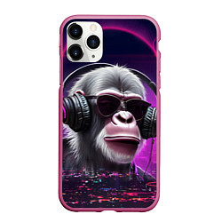 Чехол iPhone 11 Pro матовый DJ monkey - Neon city, цвет: 3D-малиновый