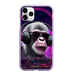 Чехол iPhone 11 Pro матовый DJ monkey - Neon city, цвет: 3D-светло-сиреневый