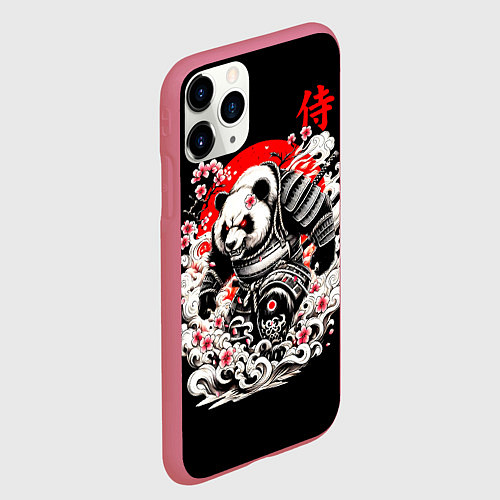 Чехол iPhone 11 Pro матовый Панда - самурай / 3D-Малиновый – фото 2