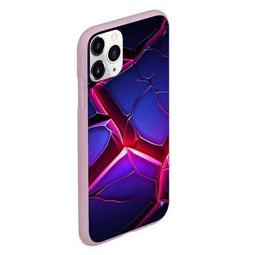 Чехол iPhone 11 Pro матовый Темные синие плиты и фиолетовый свет / 3D-Розовый – фото 2