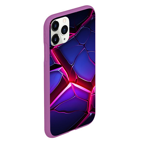 Чехол iPhone 11 Pro матовый Темные синие плиты и фиолетовый свет / 3D-Фиолетовый – фото 2