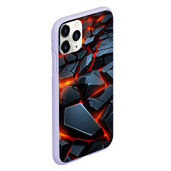 Чехол iPhone 11 Pro матовый Черные камни в красной лаве, цвет: 3D-светло-сиреневый — фото 2