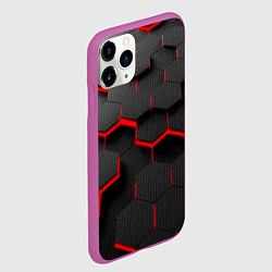 Чехол iPhone 11 Pro матовый Соты с красной подсветкой, цвет: 3D-фиолетовый — фото 2