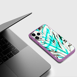 Чехол iPhone 11 Pro матовый Чёрно-голубая агрессивная абстракция на белом фоне, цвет: 3D-фиолетовый — фото 2