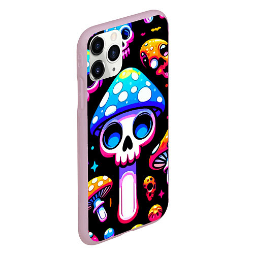 Чехол iPhone 11 Pro матовый Ice cream skull and fly agaric - ai art fantasy / 3D-Розовый – фото 2