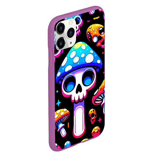 Чехол iPhone 11 Pro матовый Ice cream skull and fly agaric - ai art fantasy / 3D-Фиолетовый – фото 2