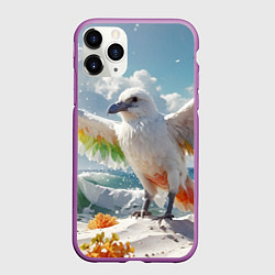 Чехол iPhone 11 Pro матовый Птица на фантастическом пляже, цвет: 3D-фиолетовый