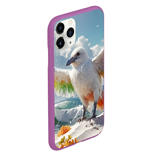Чехол iPhone 11 Pro матовый Птица на фантастическом пляже / 3D-Фиолетовый – фото 2