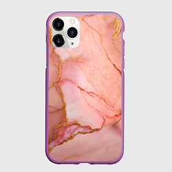 Чехол iPhone 11 Pro матовый Текстура розового мрамора с золотом, цвет: 3D-фиолетовый