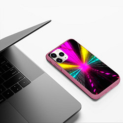 Чехол iPhone 11 Pro матовый Неоновые лучи текстура, цвет: 3D-малиновый — фото 2